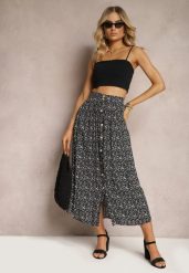 Czarna Spódnica Maxi z Wiskozy w Kwiatowy Wzór o Rozkloszowanym Fasonie Skules. Czarne spódnice damskie Renee, s, bez wzorów, z jeansu, eleganckie, maxi. Za 29.99 zł.