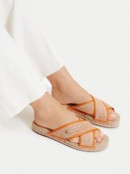 Tommy Hilfiger Klapki Monogram Espadrille FW0FW09139 Pomarańczowy. Brązowe klapki damskie Tommy Hilfiger, bez wzorów, z syntetyku, bez obcasa, bez zapięcia. Za 241.99 zł.