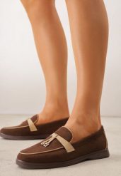 Brązowe Mokasyny VICES z Imitacji Zamszu z Wkładką ze Skóry Naturalnej Dispova. Brązowe mokasyny damskie Renee, z jeansu, bez obcasa. Za 89.99 zł.