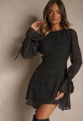 Czarna Sukienka Vices Ozdobiona Transparentnymi Rękawami i Kropkami Celziva. Czarne sukienki damskie Renee, bez wzorów, z koronki, eleganckie, bez ramiączek. Za 99.99 zł.