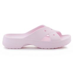 Klapki Crocs Classic Womens Cross Strap 210840-6ZW różowe. Czerwone klapki damskie bez wzorów, bez obcasa, bez zapięcia. Za 287.57 zł.