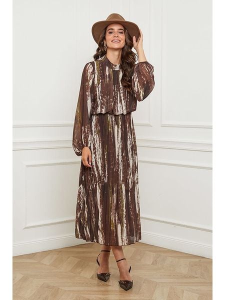 L'armoire de Suzette Sukienka w kolorze brązowo-kremowym rozmiar: 38/40. Brązowe sukienki damskie L'armoire de Suzette, bez wzorów, klasyczne, bez ramiączek. Za 179.64 zł.