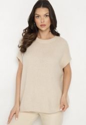 Beżowy Sweter z Bawełną o Kroju Nietoperza Nilanissea. Brązowe swetry klasyczne damskie Born2be, z bawełny, bez kołnierzyka. Za 159.99 zł.