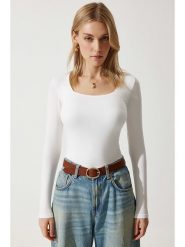 Happiness Istanbul Koszulka w kolorze białym rozmiar: 40. Białe koszulki damskie Happiness Istanbul, bez wzorów, bez kołnierzyka, bez ramiączek. Za 69.91 zł.