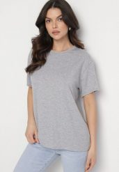 Szary T-shirt z Bawełny w Klasycznym Stylu Tulseli. Szare t-shirty damskie Born2be, uniwersalny, bez wzorów, z bawełny, bez kołnierzyka. Za 59.99 zł.
