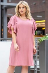 Sukienka wizytowa z ozdobnymi rękawami ELIANA ciemny pudrowy róż. Czerwone sukienki damskie KARKO, bez wzorów, z elastanu, eleganckie, bez ramiączek. Za 89.50 zł.