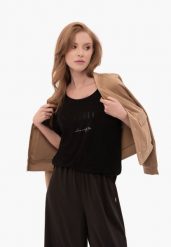 Koszulka oversize z napisem T-ICON. Czarne koszulki damskie Volcano, m, bez wzorów, z bawełny, bez kołnierzyka, bez ramiączek. Za 69.99 zł.