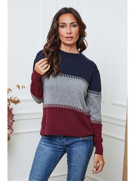 So Cachemire Sweter "Lurcia" w kolorze szaro-bordowo-granatowym rozmiar: S. Czerwone swetry klasyczne damskie So Cachemire, s, z kaszmiru, bez kołnierzyka. Za 266.03 zł.