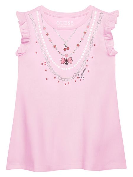 Guess Sukienka codzienna K6RK02 KA6W4 Różowy Regular Fit. Czerwone sukienki dziewczęce Guess, z aplikacjami, z bawełny, bez ramiączek, proste. Za 139.99 zł.