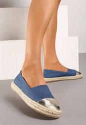Niebieskie Espadryle z Ozdobnym Noskiem na Plecionej Podeszwie Effiel. Niebieskie espadryle damskie Renee, bez wzorów, z jeansu, bez obcasa. Za 34.99 zł.
