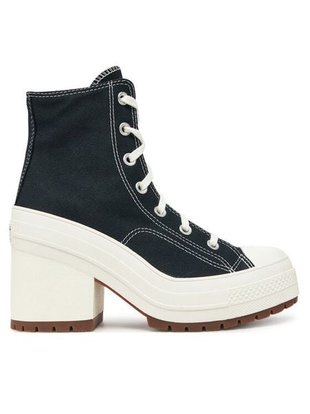 Converse Trzewiki Chuck 70 De Luxe Heel A05347C Czarny. Czarne botki damskie Converse, z materiału, bez obcasa, na słupku, bez zapięcia. Za 449.99 zł.