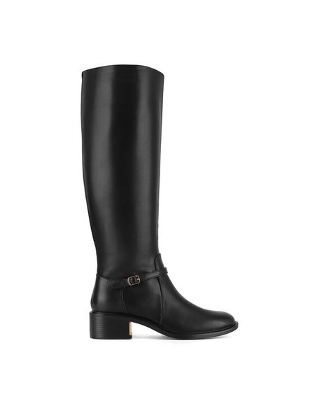 DeeZee Kozaki HY2T609-2 Czarny. Czarne kozaki damskie DeeZee, ze skóry, bez obcasa, na słupku, bez zapięcia. Za 219.99 zł.