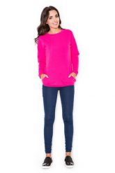 Różowa Długa Casualowa Bluza z Wsuwanymi Kieszeniami. Czerwone bluzy damskie Katrus, m, bez wzorów, z bawełny, bez kaptura. Za 209.00 zł.