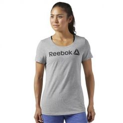 Koszulka sportowa damska Reebok Linear Read. Szare koszulki sportowe damskie Reebok, l, bez wzorów, bez ramiączek. Za 148.00 zł.