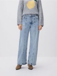 Jeansy wide leg z przeszyciem - niebieski. Niebieskie jeansy damskie Reserved. Za 199.99 zł.