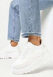 Białe Sneakersy Nude Mood. Białe obuwie sportowe damskie Born2be, z jeansu, przed kostkę, bez zapięcia. Za 54.99 zł.