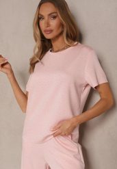 Różowy T-shirt z Wiskozą i Cyrkoniami Erritia. Czerwone t-shirty damskie Renee, l, bez wzorów, z jeansu, bez kołnierzyka. Za 69.99 zł.