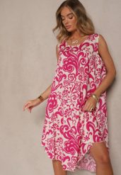 Fuksjowa Sukienka z Bawełny z Motywem Paisley Zivanae. Czerwone sukienki damskie Renee, bez wzorów, z bawełny, eleganckie, bez ramiączek. W wyprzedaży za 55.99 zł.