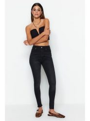 Trendyol Dżinsy - Skinny fit - w kolorze czarnym rozmiar: 42. Czarne jeansy damskie Trendyol, z podwyższonym stanem. Za 118.56 zł.