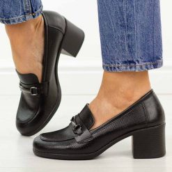 Czarne półbuty damskie na obcasie, mokasyny Potocki 12774. Czarne mokasyny damskie POTOCKI, na jesień, z jeansu, bez obcasa. Za 179.00 zł.