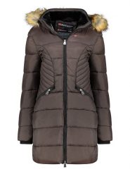 Geographical Norway Płaszcz pikowany w kolorze brązowym rozmiar: S. Brązowe płaszcze damskie Geographical Norway, s, bez wzorów, bez kaptura. Za 220.63 zł.