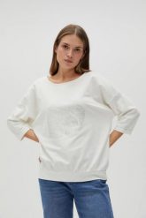 Bawełniana bluza z rękawami 3/4 biała. Białe bluzy damskie MOODO, l, bez wzorów, z bawełny, bez kaptura. Za 99.99 zł.