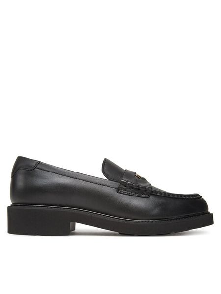 Tommy Hilfiger Lordsy Crest Squarish Toe Penny Loafer FW0FW08633 Czarny. Czarne półbuty damskie Tommy Hilfiger, bez wzorów, ze skóry, bez obcasa, bez zapięcia. Za 459.99 zł.