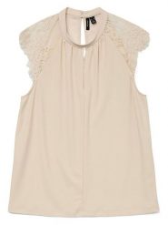 Vero Moda Bluzka w kolorze beżowym rozmiar: M. Brązowe bluzki damskie Vero Moda, m, bez wzorów, z koronki, bez kołnierzyka, bez ramiączek. Za 74.63 zł.