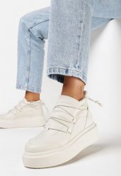 Beżowe Sneakersy na Platformie za Kostkę z Regulacją na Gumkę Aikola. Brązowe obuwie sportowe damskie Born2be, z materiału, za kostkę, bez zapięcia. Za 119.99 zł.