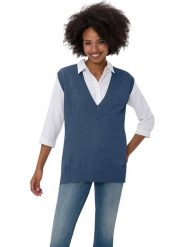Heine Bezrękawnik w kolorze niebieskim rozmiar: 36. Niebieskie swetry klasyczne damskie Heine, z bawełny, bez kołnierzyka. Za 61.02 zł.