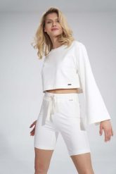 Krótka Bawełniana Bluza z Szerokim Rozciętym Rękawem - Ecru. Czarne bluzy damskie Figl, s, bez wzorów, z bawełny, bez kaptura. Za 209.00 zł.