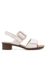 Rieker Sandały 62663-60 Écru. Sandały damskie Rieker, bez wzorów, z materiału, bez obcasa, na słupku, bez zapięcia. Za 269.99 zł.