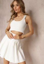 Biała Rozkloszowana Spódnica Mini z Zakładkami Plainnet. Białe spódnice damskie Renee, l, z aplikacjami, mini. Za 79.99 zł.