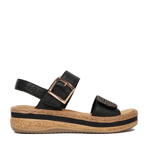 Sandały Rieker. Brązowe sandały damskie Rieker, bez wzorów, bez obcasa, na koturnie, bez zapięcia. Za 299.99 zł.