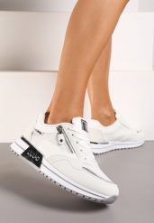 Białe Sneakersy z Metalicznymi Wstawkami i Ozdobnym Suwakiem Kasila. Białe obuwie sportowe damskie Born2be, z jeansu, bez zapięcia. Za 99.99 zł.