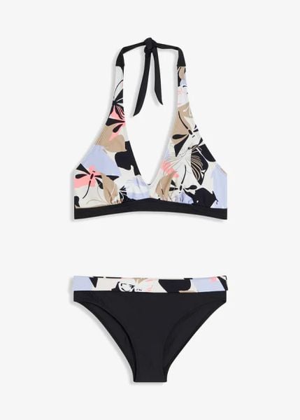 Bikini z dekoltem halter (2 części). Białe bikini bonprix, bez wzorów. Za 97.99 zł.