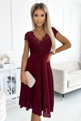 Zjawiskowa Sukienka z Koronkową Górą - Bordowa. Czerwone sukienki damskie NUMOCO, bez wzorów, z elastanu, wizytowe, bez ramiączek. Za 359.90 zł.
