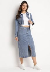 Granatowa Spódnica Jeansowa Midi Ołówkowa z Rozcięciem Ezorica. Niebieskie spódnice damskie Born2be, m, bez wzorów, z jeansu, midi. Za 139.99 zł.