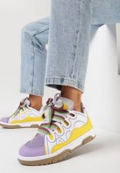 Fioletowe Sneakersy z Przeszyciami i Szerokim Wiązaniem Leontine. Fioletowe obuwie sportowe damskie Born2be, bez zapięcia. Za 109.99 zł.