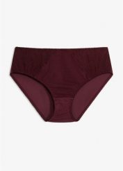 Figi maxi z koronką w graficzny wzór. Fioletowe figi bonprix, bez wzorów, z koronki. Za 39.99 zł.