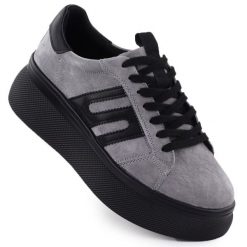 Skórzane półbuty damskie sneakersy na grubej podeszwie szare Filippo DP7175. Szare półbuty damskie Filippo, bez wzorów, ze skóry, bez obcasa, bez zapięcia. Za 202.99 zł.