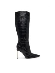 Guess Kozaki FLFCYY LEP11 Czarny. Czarne kozaki damskie Guess, ze skóry, bez obcasa, na szpilce, bez zapięcia. Za 1,139.00 zł.