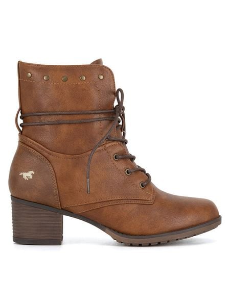 Mustang Trzewiki 1197-508 Brązowy. Brązowe botki damskie Mustang, z materiału, bez obcasa, na słupku, bez zapięcia. Za 251.99 zł.