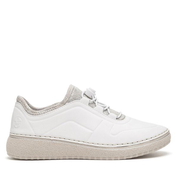 Półbuty Rieker. Białe półbuty damskie Rieker, bez wzorów, bez obcasa, na płaskiej podeszwie, bez zapięcia. Za 349.99 zł.