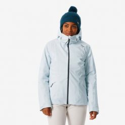 Kurtka narciarska damska Quechua 500. Niebieskie kurtki damskie WED'ZE, na zimę, l, bez wzorów, z materiału, bez kaptura. Za 439.99 zł.