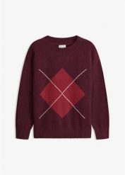 Sweter oversize. Czerwone swetry klasyczne damskie bonprix, bez kołnierzyka. Za 149.99 zł.