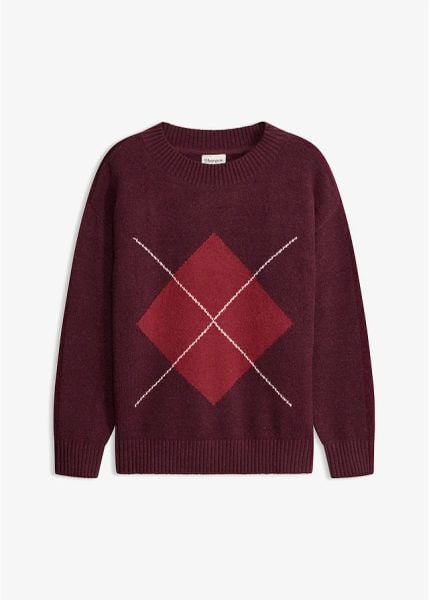 Sweter oversize. Czerwone swetry klasyczne damskie bonprix, bez kołnierzyka. Za 149.99 zł.