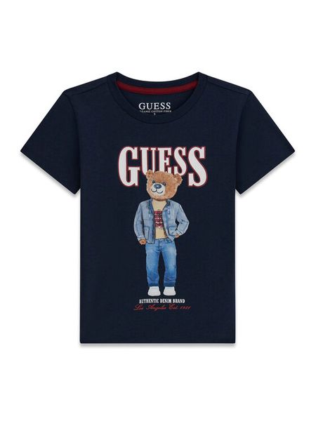 Guess T-Shirt N6RI05 K8HM4 Granatowy Regular Fit. Niebieskie t-shirty i koszulki chłopięce Guess, z aplikacjami, z bawełny, bez kołnierzyka, bez ramiączek. Za 99.99 zł.
