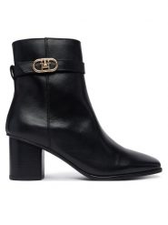 Tommy Hilfiger Botki Th Strap Leather Block Heel Boot FW0FW09488 Czarny. Czarne botki damskie Tommy Hilfiger, ze skóry, bez obcasa, na słupku, bez zapięcia. Za 749.99 zł.