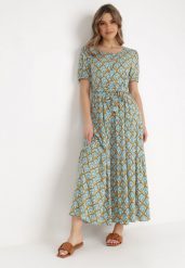 Miętowa Sukienka Melenope. Zielone sukienki damskie Born2be, bez wzorów, z tkaniny, klasyczne, bez ramiączek. Za 149.99 zł.